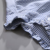 Women's Clothing Spring Summer Tops Vintage French Lantern Sleeve Elegant and Youth Woman Blouses Lace Blue Plaid Shirt